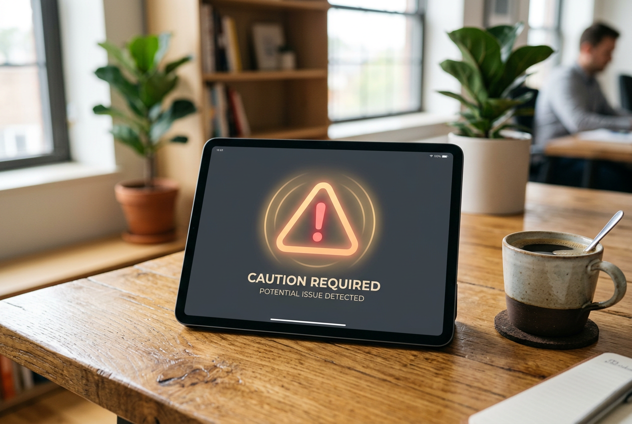 An conceptual image of a warning notification on a digital screen, emphasizing safety.