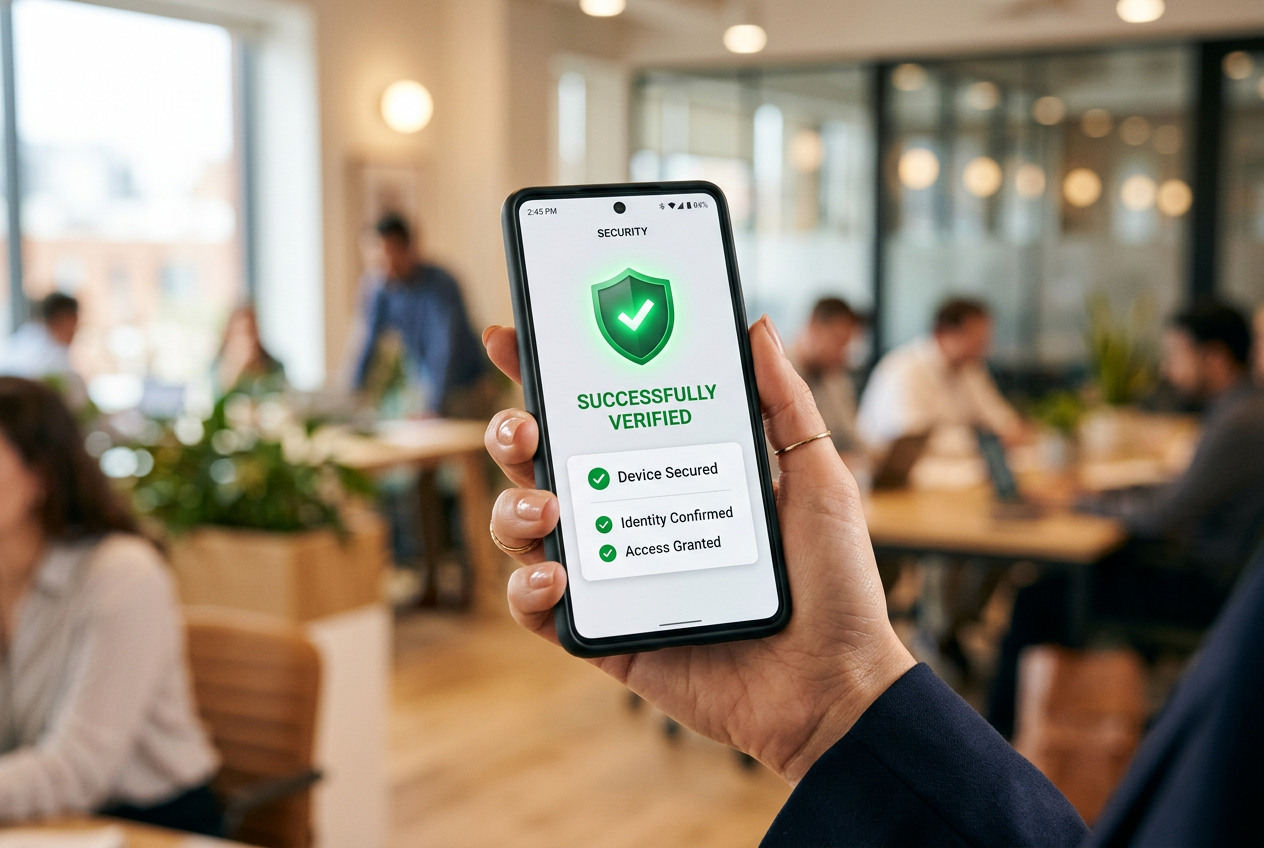Close-up of a high-tech digital security verification process on a smartphone screen.